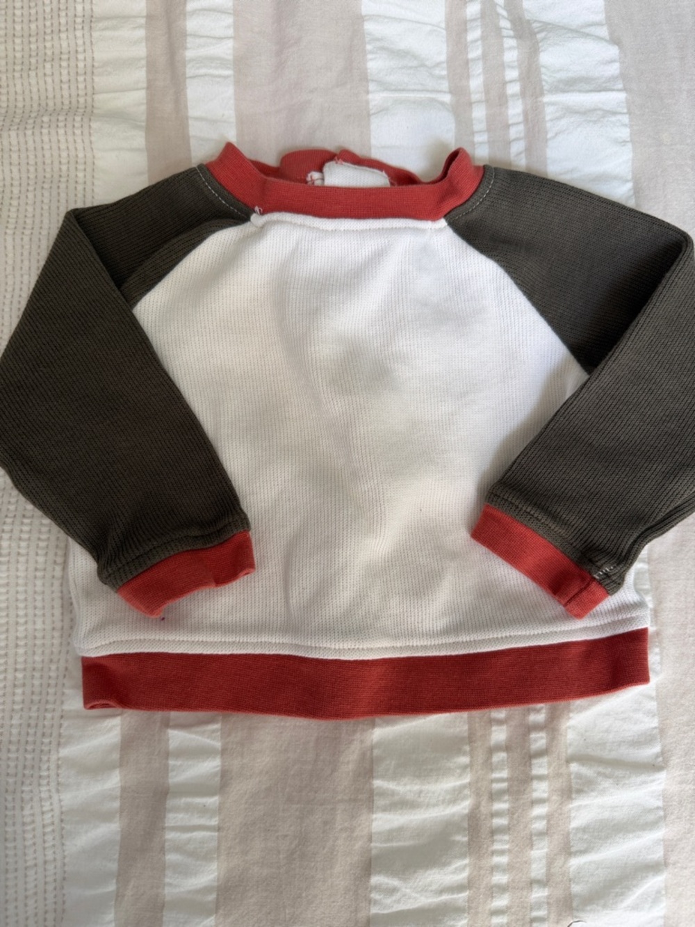 Kids Colorblock Thermal Pullover Sweatshirt - White, Olive & Rust